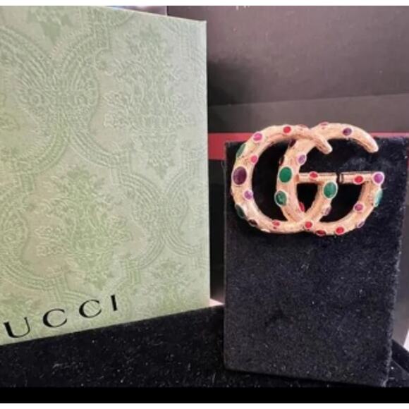 Gucci GG Multi Color Gold Tone Brooch Pin (GGXX020) - Picture 2 of 4